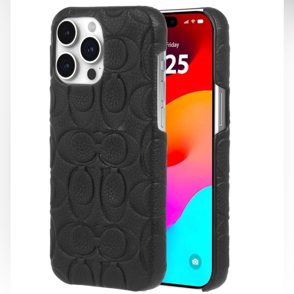 NEW APPLE IPHONE 14/15 PRO GENUINE PEBBLED LEATHER DEBOSSED CASE
